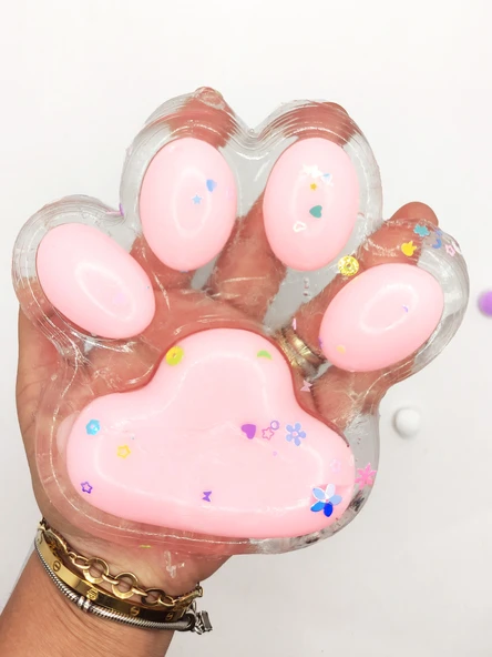 Dev Pati Squishy Taba Squishy Kedi Pati Sıkma 14 cm Pullu Pati Sukuşi - Şeffaf Pembe