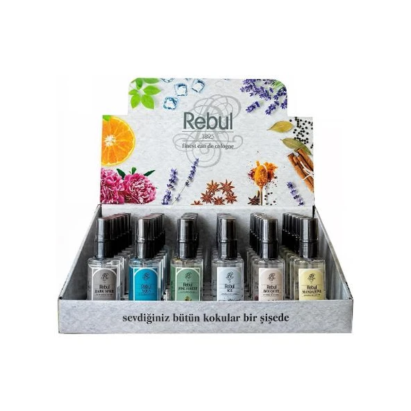 Rebul 50 Ml Sprey Kolonya 6 Çeşit x 6 Adet 36 lı Stant ürün görseli