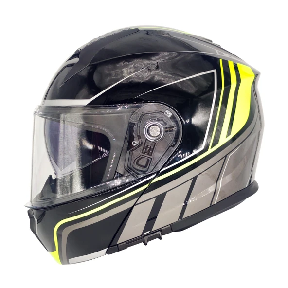 MTS PROHELMET ÇENE AÇILIR SİYAH SARI MOTOSİKLET KASK