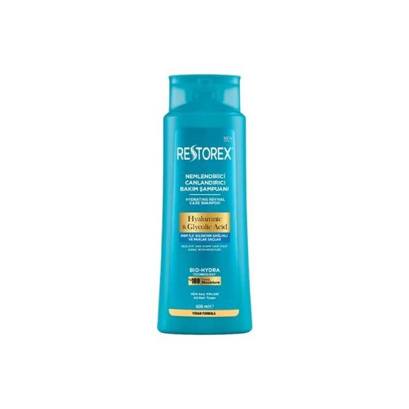 Restorex Hyaluronic & Glycolic Acid Nemlendirici Canlandırıcı Bakım Şampuanı 500 Ml