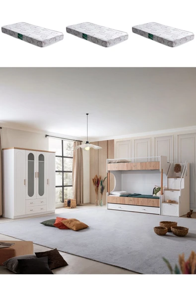 Ranza, Vita Bohem Yavrulu Ceviz Ranza 4 Kapaklı Dolap 3 Adet Comfort Yatak