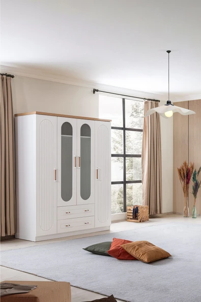 Ranza, Vita Bohem Yavrulu Beyaz Ranza 4 Kapaklı Dolap 3 Adet Comfort Yatak - 2