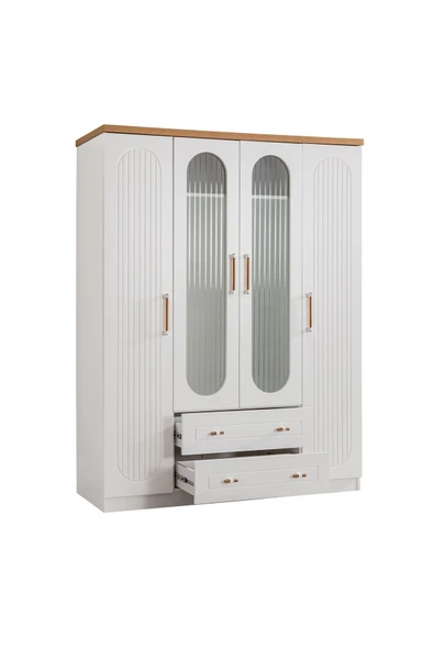 Ranza, Vita Bohem Yavrulu Ceviz Ranza 4 Kapaklı Dolap 3 Adet Comfort Yatak - 6