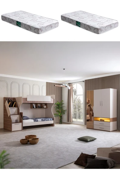Ranza, Milano 2li Ranza 3 Kapaklı Dolap 2 Adet Comfort Yatak
