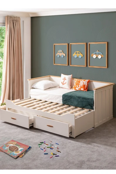 Yavrulu Karyola, Likya Divan Karyola Çekmeceli Açılır Çift Kişilik Karyola + Soft Yatak - 3
