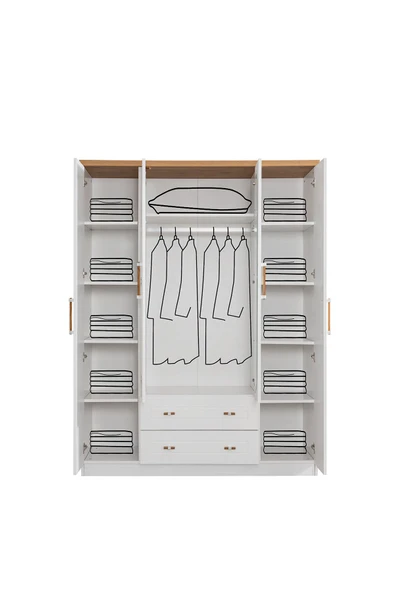 Ranza, Vita Bohem Yavrulu Beyaz Ranza 4 Kapaklı Dolap 3 Adet Comfort Yatak - 8