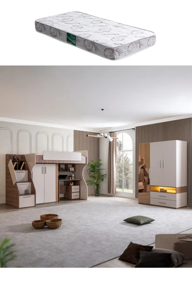 Ranza, Milano Ranza 2 Kapaklı Dolap Çalışma Masası 3 Kapaklı Dolap 1 Adet Comfort Yatak