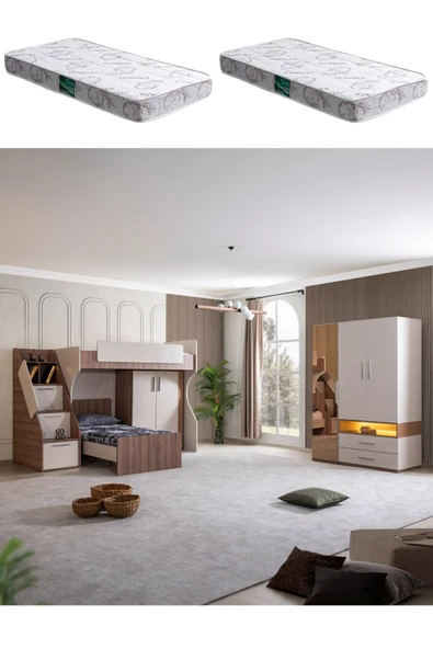 Ranza, Milano Genç Odası Takımı Dolaplı Ranza 3 Kapaklı Dolap 2 Adet Comfort Yatak