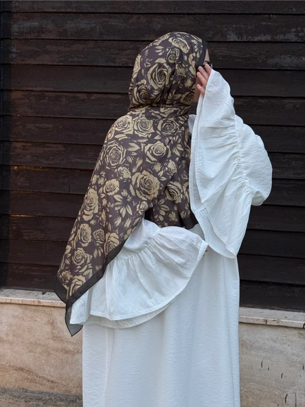 Pamuklu Soft Roza Desen Şal-Acı kahve - 5