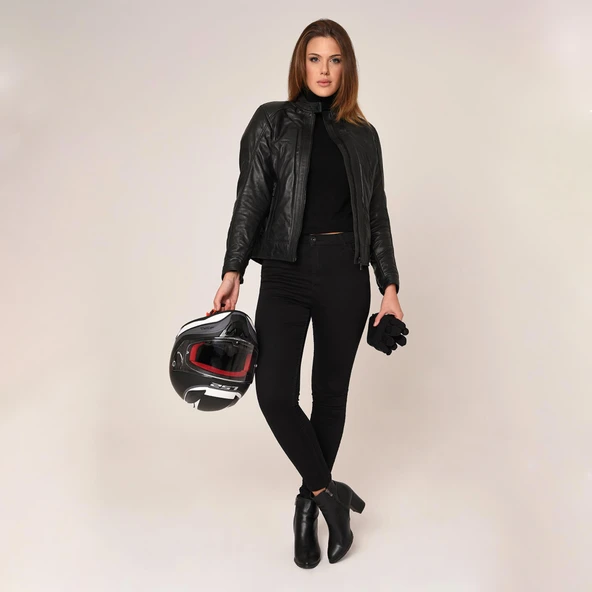 VEXO MOTO SİYAH DERİ KADIN MONT - 4