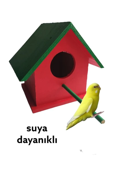 değerli hobi Ahşap Kuş Yuvası Dış Mekan Suya Dayanıklı Kırmızı Yeşil 15x15x20 Cm
