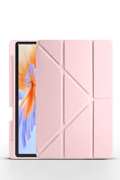 Honor Pad V9 11.5 Inç Kılıf Katlanır Kalem Bölmeli Silikon Standlı Uyku Modlu Akıllı Kapak  PEMBE