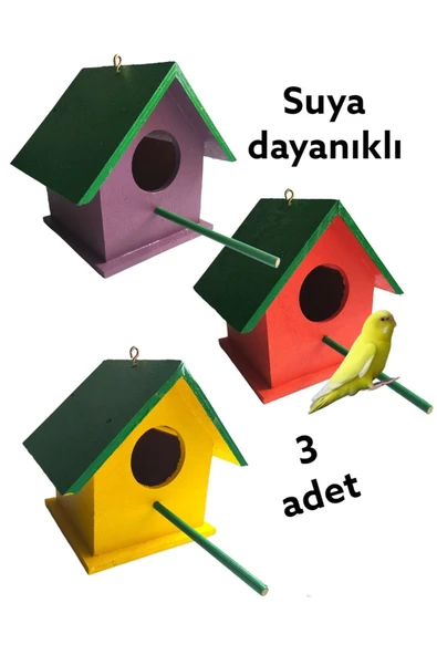 değerli hobi Ahşap Kuş Yuvası Kuş Evi Dış Mekan Suya Dayanıklı 3 Adet 15x15x20 Cm