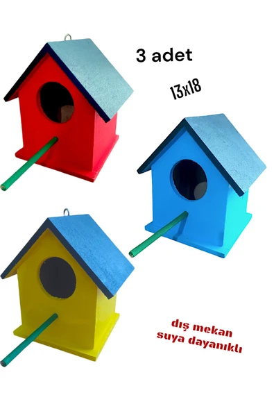 değerli hobi Ahşap Kuş Yuvası Kuş Evi Vernikli 12x12x17 Cm 8 Mm