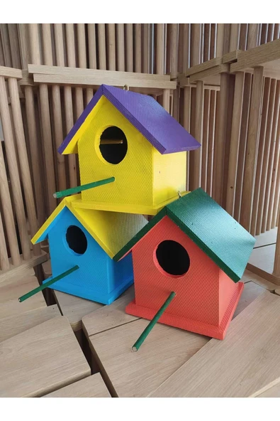 değerli hobi Ahşap Kuş Yuvası Kuş Evi Dış Mekan Suya Dayanıklı 3 Adet 15x15x20 Cm