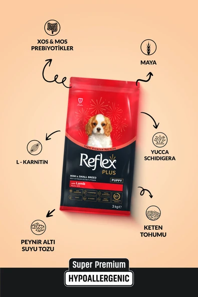 Reflex Plus Kuzu Etli Mini ve Küçük Irk Yavru Köpek Maması 3 Kg - 3