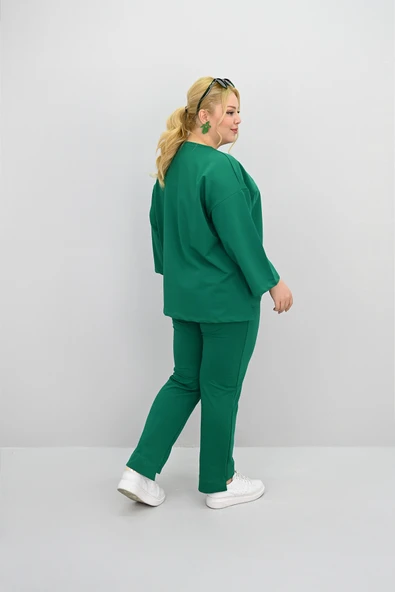 Kadın Büyük Beden Uzun Kollu Çiçek Aksesuarlı Eşofman Takımı 8182-25 - 12