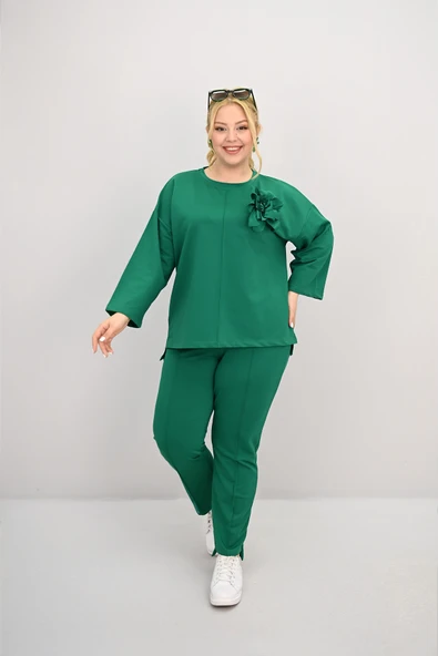 Kadın Büyük Beden Uzun Kollu Çiçek Aksesuarlı Eşofman Takımı 8182-25 - 9