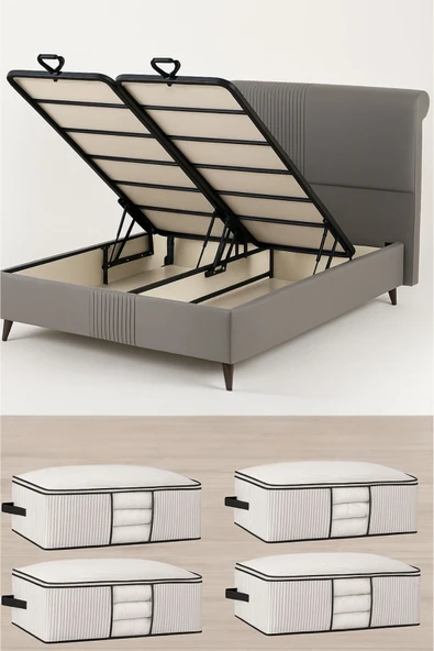 Formeya Baza ve Yatak Altı Uyumlu 4 Adet Lüks Pencereli Dolap Düzenleyici Hurç Baza Altı Hurç - 8