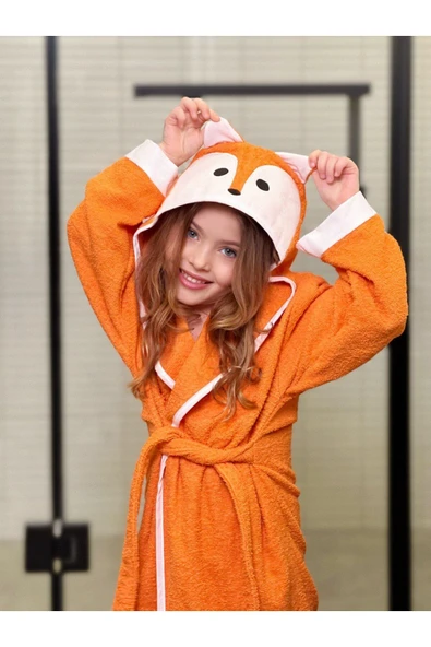 Formeya   Kapşonlu Çocuk Bornoz %100 Pamuklu Su Emici Hayvan Figürlü - 8