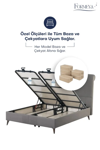 6 Adet Büyük Boy Yatak Baza Altı Çok Amaçlı Hurç 64 x 45 x 22 Cm - 4