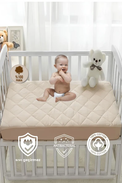 Formeya Pamuk Kapitone Fitted Sıvı Geçirmez Bebek-Çocuk Alezi, Park Yatak Beşik Yatak Alezi