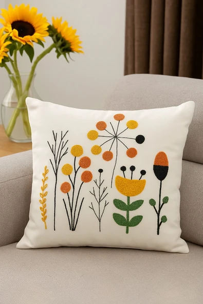 Formeya 2'li Dekoratif Desenli Punch Nakışlı Kırlent Kılıfı 43x43 cm - 7