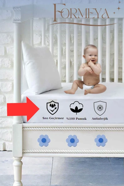 Formeya   Sıvı Geçirmez Bebek Alezi %100 Pamuk Kumaş Çocuk Alezi, Park Yatak ve Beşik Yatağa Uygun Alez - 2