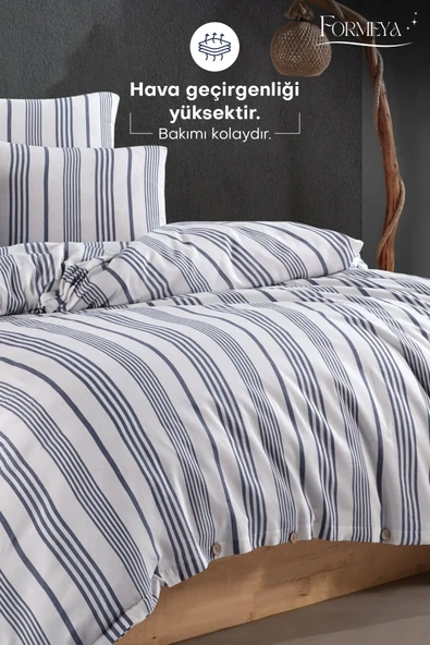 Formeya Düğmeli Lastikli Çarşaflı Pamuklu İpliği Boyalı Tek Kişilik Nevresim Takımı (1 Adet Yastık Kılıflı) - 11