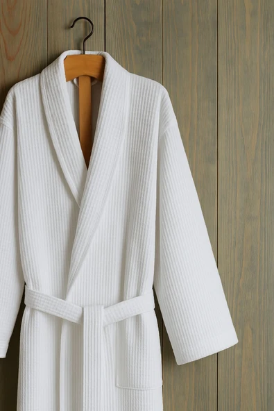 Formeya   Gofret Desen Beyaz Lüks Bornoz, Çeyizlik Bornoz, Standart Beden - L/XL