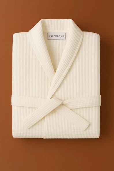 Formeya   Gofret Desen Beyaz Lüks Bornoz, Çeyizlik Bornoz, Standart Beden - L/XL - 2