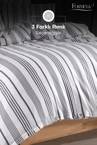 Formeya Düğmeli Lastikli Çarşaflı Pamuklu İpliği Boyalı Çift Kişilik Nevresim Takımı (2 Adet Yastık Kılıflı) - 12