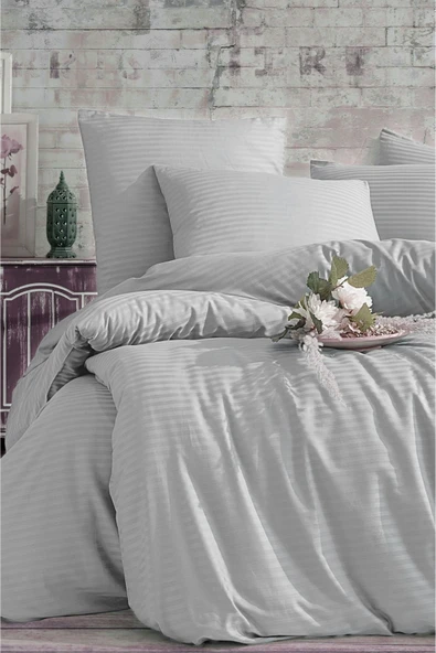 Formeya   Çizgili Lastikli Çarşaflı Çift Kişilik Nevresim Takımı - 8