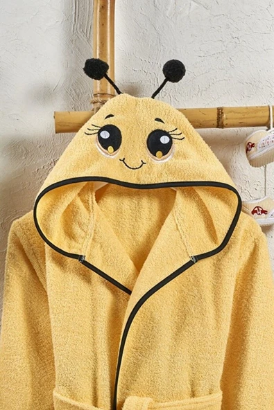 Formeya %100 Pamuk Bebek Çocuk Bornozu Kapüşonlu Nakışlı Hayvan Figürlü Bornoz - 12