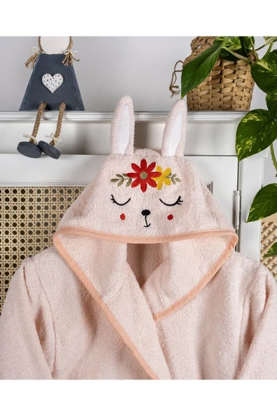 Formeya %100 Pamuk Bebek Çocuk Bornozu Kapüşonlu Nakışlı Hayvan Figürlü Bornoz - 8