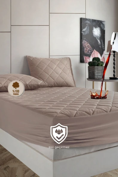 Formeya Pamukkale Alez Set Pudra Kapitone Sıvı Geçirmez Yatak Koruyucu-2 Adet Yastık Koruyucu (11 Ebat) - 5