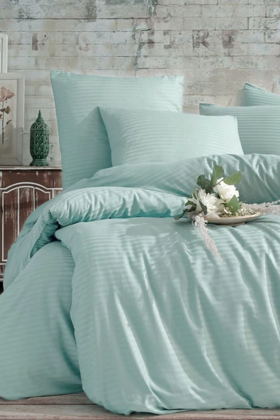 Formeya   Çizgili Lastikli Çarşaflı Çift Kişilik Nevresim Takımı - 5