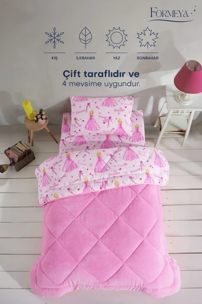 Formeya Princess Desenli Tek Kişilik Çift Taraflı Wellsoft Yorgan ve Yastık Kılıfı Seti (Çarşafsız)