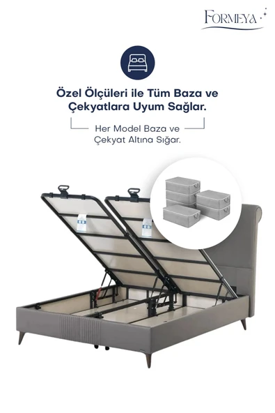 6 Adet Büyük Boy Yatak Baza Altı Çok Amaçlı Hurç 64 x 45 x 22 Cm - 8