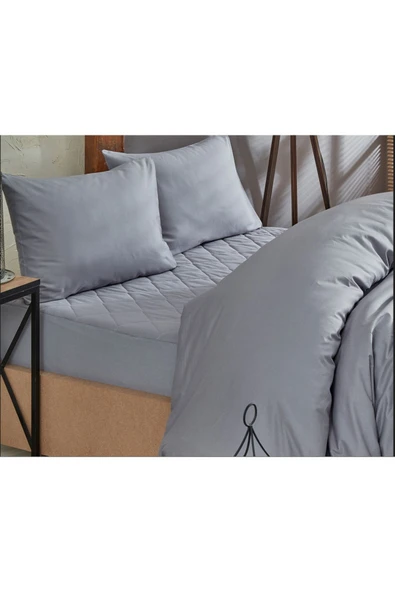 Formeya   Gri Kapitone Yatak Koruyucu Alez Nevresim Set %100 Pamuk 8 Ebat - 2
