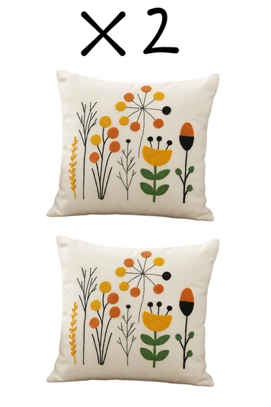 Formeya 2'li Dekoratif Desenli Punch Nakışlı Kırlent Kılıfı 43x43 cm - 6