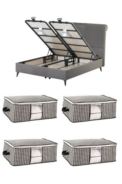 Formeya Baza ve Yatak Altı Uyumlu 4 Adet Lüks Pencereli Dolap Düzenleyici Hurç Baza Altı Hurç - 2