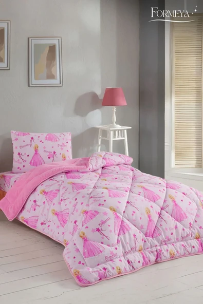 Formeya Tek Kişilik Çarşaflı Prenses Desenli Çift Taraflı Wellsoft Uyku Seti(Yorgan+Çarşaf+Yastık Kılıfı)