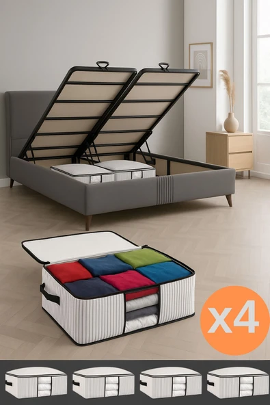 Formeya Baza ve Yatak Altı Uyumlu 4 Adet Lüks Pencereli Dolap Düzenleyici Hurç Baza Altı Hurç - 6