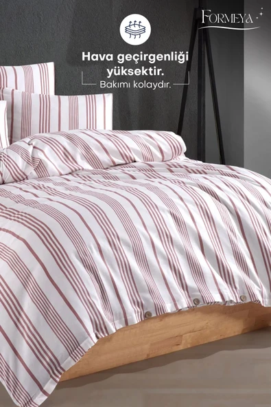 Formeya Düğmeli Lastikli Çarşaflı Pamuklu İpliği Boyalı Tek Kişilik Nevresim Takımı (1 Adet Yastık Kılıflı) - 4