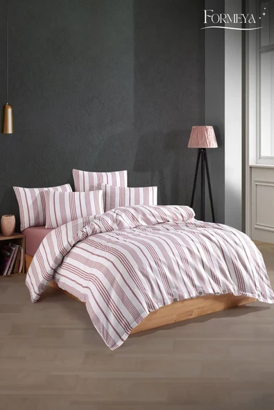 Formeya Düğmeli Lastikli Çarşaflı Pamuklu İpliği Boyalı Çift Kişilik Nevresim Takımı (2 Adet Yastık Kılıflı) - 5