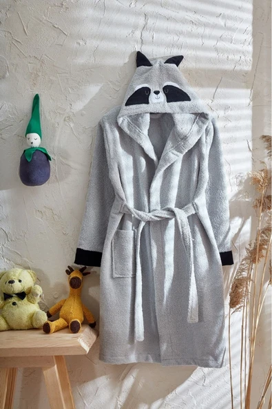 Formeya %100 Pamuk Bebek Çocuk Bornozu Kapüşonlu Nakışlı Hayvan Figürlü Bornoz