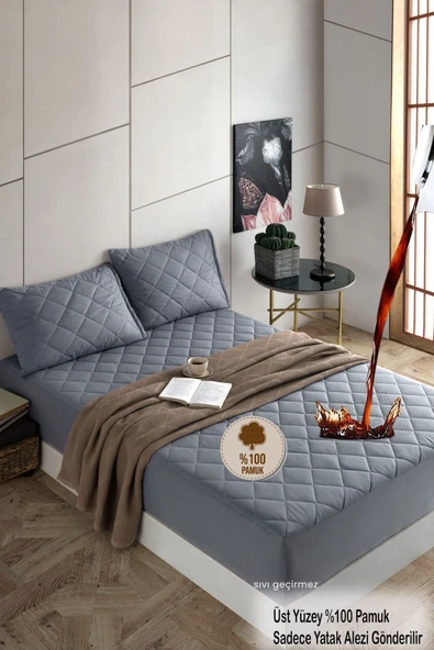 Pamukkale Renkli Alez Kahverengi %100 Pamuk Kapitone Sıvı Geçirmez Alez Çarşaf Fitted (16 Ebat) - 9