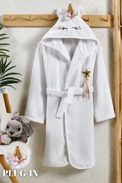 Formeya   Kapşonlu Çocuk Bornoz %100 Pamuklu Su Emici Hayvan Figürlü