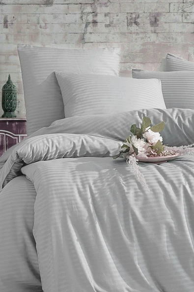 Formeya   Çizgili Lastikli Çarşaflı Çift Kişilik Nevresim Takımı - 9